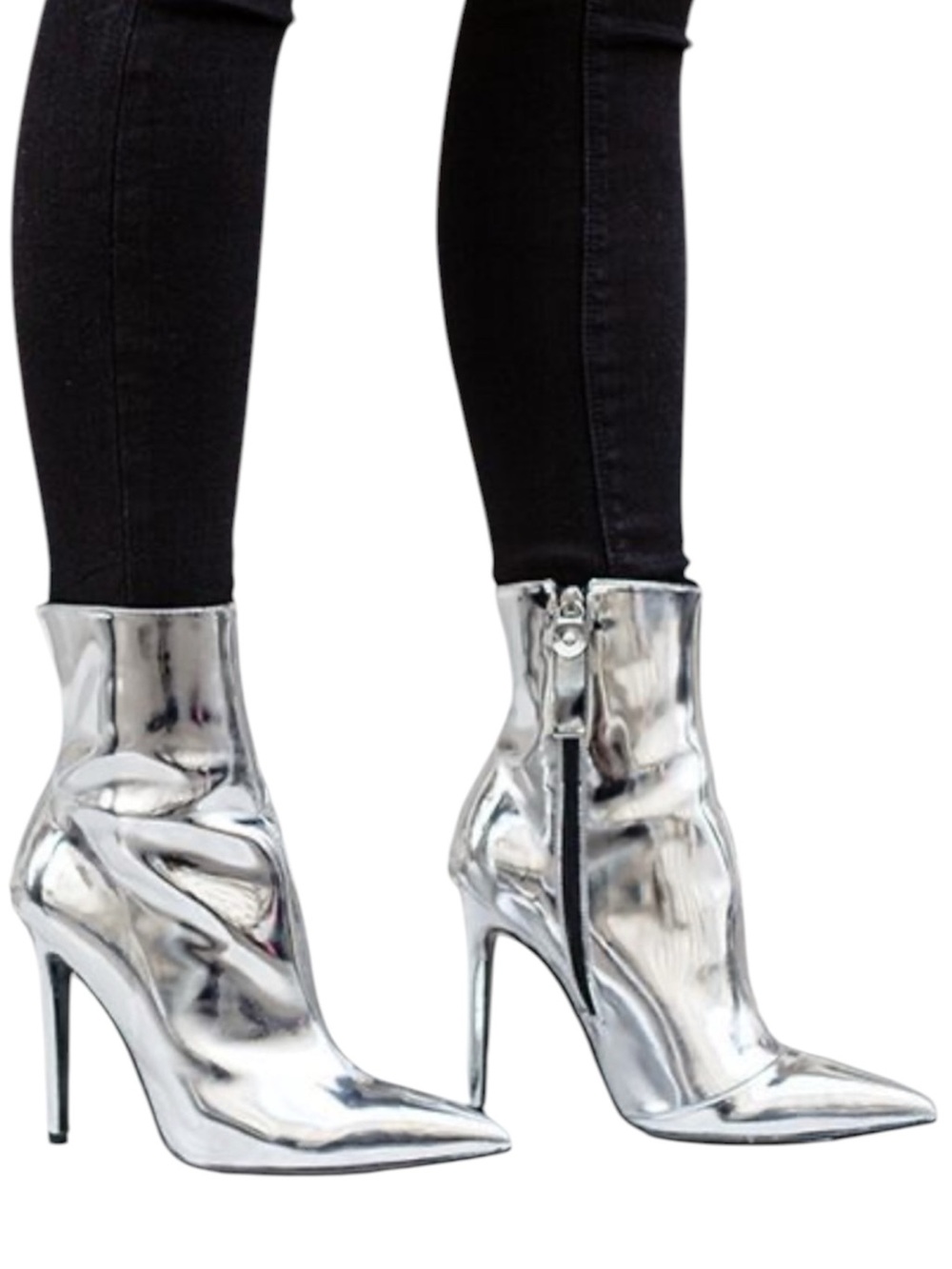 Wild Diva Silver Metallic Mirror Pointed Toe Stiletto Ankle Boots Size 7.5